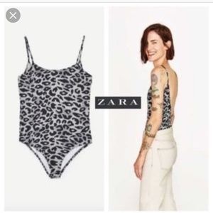 Zara Grey Leopard Camisole Bodysuit